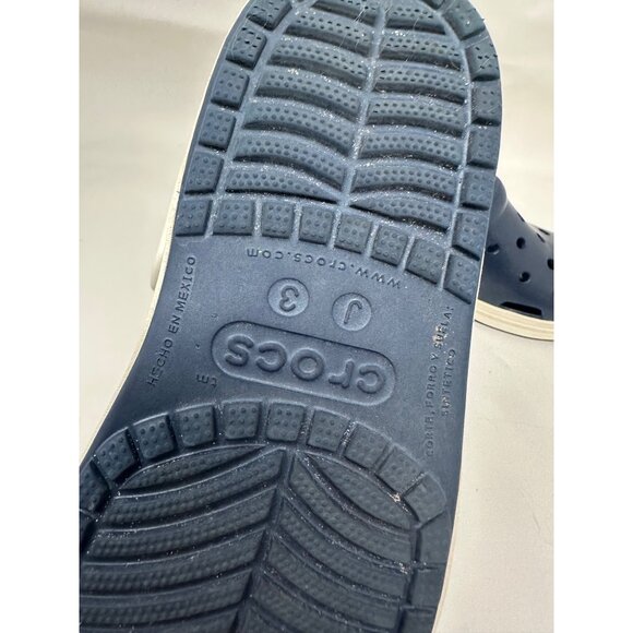 Crocs Kids Navy White Clogs J3 Ventilated Slip-On Sandals Strap Nautical beach - Picture 6 of 14